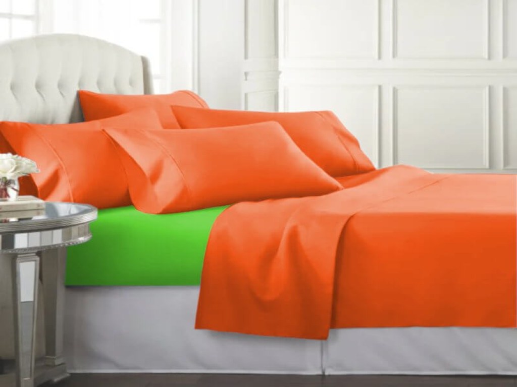 Σετ Σεντόνια Βαμβακοσατέν 250 Κλωστών Πορτοκαλί-Λαχανί Γαρύφαλλο | Γαρύφαλλο - Λευκά Είδη